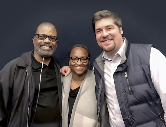 from left to right, clients Melvyn and Tamlyn and their attorney Thomas Irvin